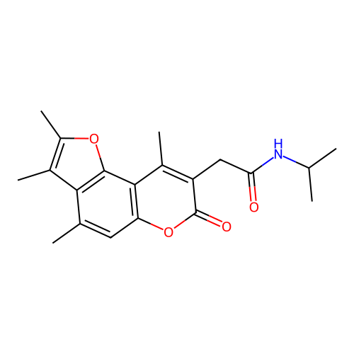 N-isopropyl-2-(2,3,4,9-tetramethyl-7-oxo-7H-furo[2,3-f]chromen-8-yl)acetamide structure