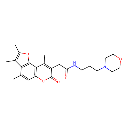 N-(3-morpholinopropyl)-2-(2,3,4,9-tetramethyl-7-oxo-7H-furo[2,3-f]chromen-8-yl)acetamide structure