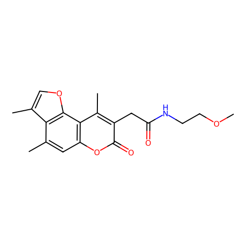 N-(2-methoxyethyl)-2-(3,4,9-trimethyl-7-oxo-7H-furo[2,3-f]chromen-8-yl)acetamide structure