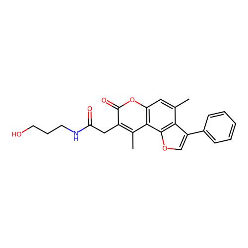 2-(4,9-dimethyl-7-oxo-3-phenyl-7H-furo[2,3-f]chromen-8-yl)-N-(3-hydroxypropyl)acetamide structure