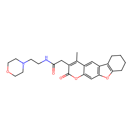 2-(4-methyl-2-oxo-6,7,8,9-tetrahydro-2H-benzofuro[3,2-g]chromen-3-yl)-N-(2-morpholinoethyl)acetamide structure