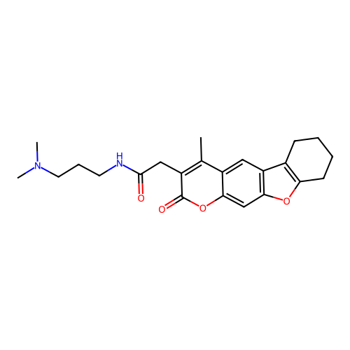 N-(3-(dimethylamino)propyl)-2-(4-methyl-2-oxo-6,7,8,9-tetrahydro-2H-benzofuro[3,2-g]chromen-3-yl)acetamide structure
