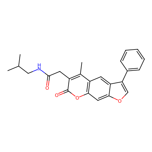 N-isobutyl-2-(5-methyl-7-oxo-3-phenyl-7H-furo[3,2-g]chromen-6-yl)acetamide structure