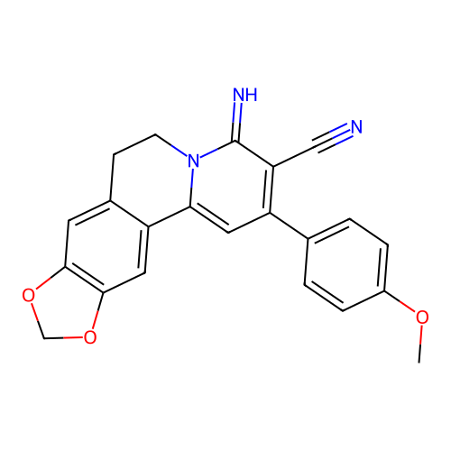 4-imino-2-(4-methoxyphenyl)-6,7-dihydro-4H-[1,3]dioxolo[4,5-g]pyrido[2,1-a]isoquinoline-3-carbonitrile structure