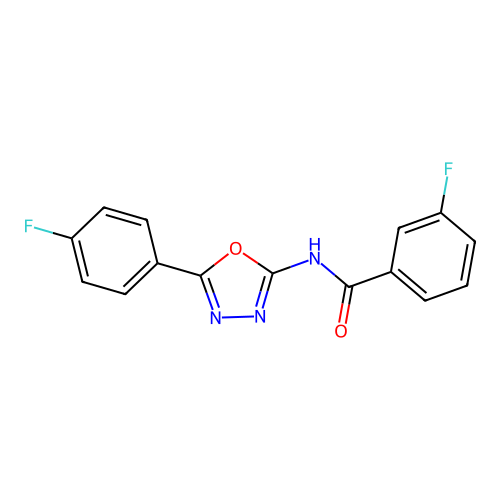 3-fluoro-N-[5-(4-fluorophenyl)-1,3,4-oxadiazol-2-yl]benzamide structure