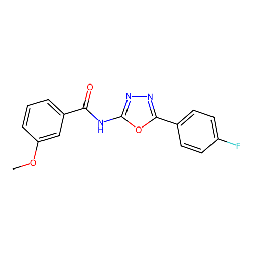 N-[5-(4-fluorophenyl)-1,3,4-oxadiazol-2-yl]-3-methoxybenzamide structure