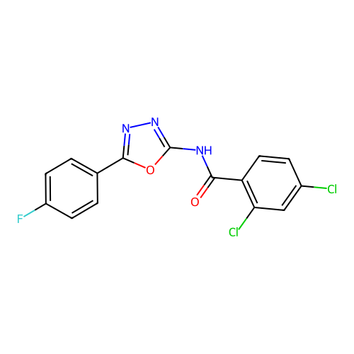 2,4-dichloro-N-[5-(4-fluorophenyl)-1,3,4-oxadiazol-2-yl]benzamide structure
