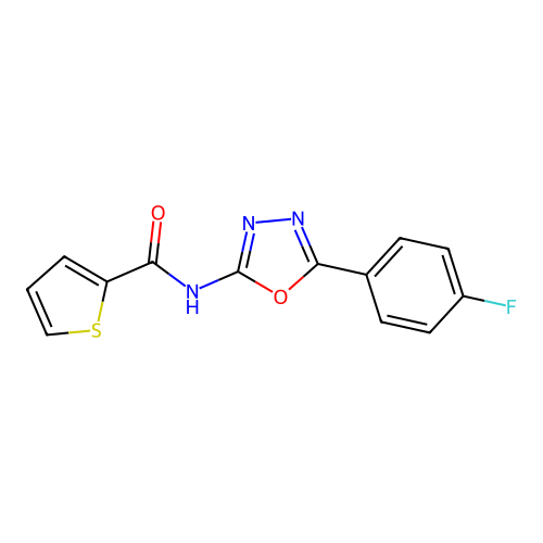N-[5-(4-fluorophenyl)-1,3,4-oxadiazol-2-yl]thiophene-2-carboxamide structure