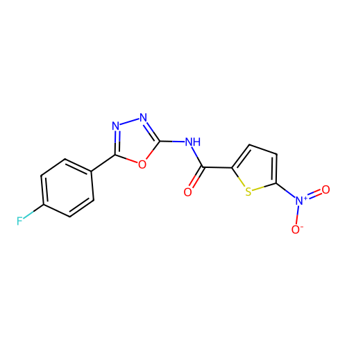 N-[5-(4-fluorophenyl)-1,3,4-oxadiazol-2-yl]-5-nitrothiophene-2-carboxamide structure