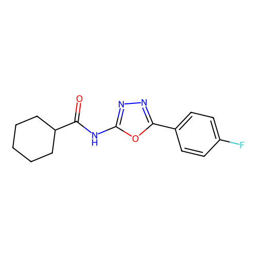 N-[5-(4-fluorophenyl)-1,3,4-oxadiazol-2-yl]cyclohexanecarboxamide structure