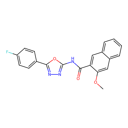 N-[5-(4-fluorophenyl)-1,3,4-oxadiazol-2-yl]-3-methoxynaphthalene-2-carboxamide structure