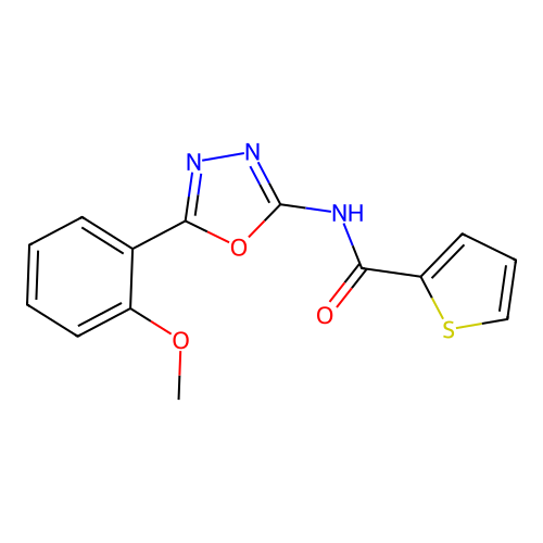 N-[5-(2-methoxyphenyl)-1,3,4-oxadiazol-2-yl]thiophene-2-carboxamide structure
