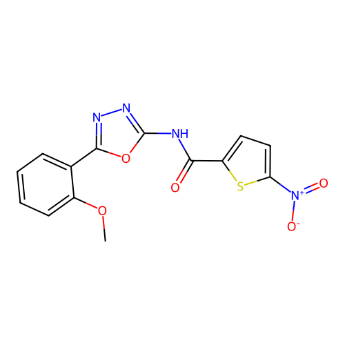 N-[5-(2-methoxyphenyl)-1,3,4-oxadiazol-2-yl]-5-nitrothiophene-2-carboxamide structure