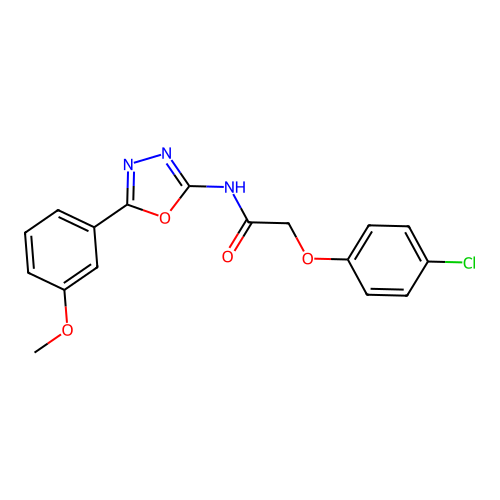 2-(4-chlorophenoxy)-N-[5-(3-methoxyphenyl)-1,3,4-oxadiazol-2-yl]acetamide structure