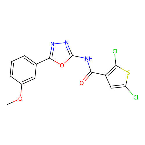 2,5-dichloro-N-[5-(3-methoxyphenyl)-1,3,4-oxadiazol-2-yl]thiophene-3-carboxamide structure