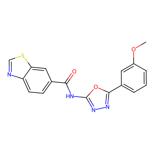 N-[5-(3-methoxyphenyl)-1,3,4-oxadiazol-2-yl]-1,3-benzothiazole-6-carboxamide structure