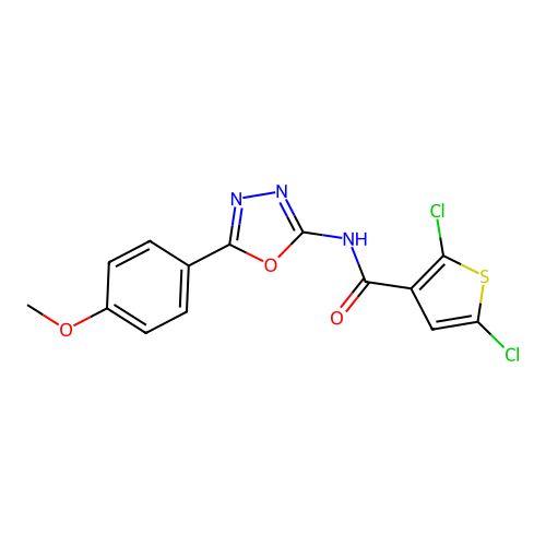 2,5-dichloro-N-[5-(4-methoxyphenyl)-1,3,4-oxadiazol-2-yl]thiophene-3-carboxamide structure