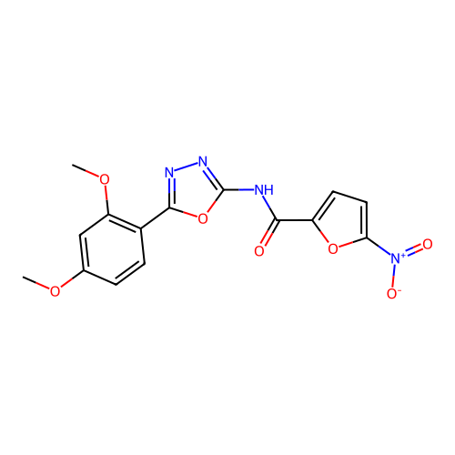 N-[5-(2,4-dimethoxyphenyl)-1,3,4-oxadiazol-2-yl]-5-nitrofuran-2-carboxamide structure