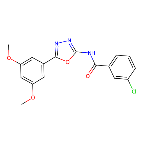 3-chloro-N-[5-(3,5-dimethoxyphenyl)-1,3,4-oxadiazol-2-yl]benzamide structure