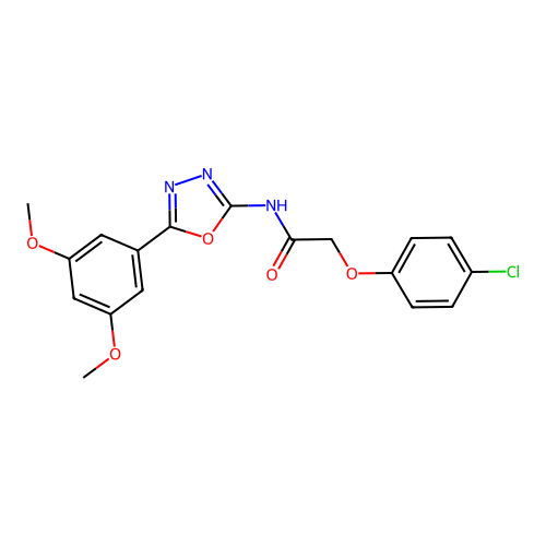 2-(4-chlorophenoxy)-N-[5-(3,5-dimethoxyphenyl)-1,3,4-oxadiazol-2-yl]acetamide structure