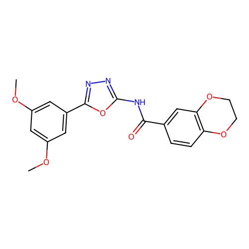 N-[5-(3,5-dimethoxyphenyl)-1,3,4-oxadiazol-2-yl]-2,3-dihydro-1,4-benzodioxine-6-carboxamide structure