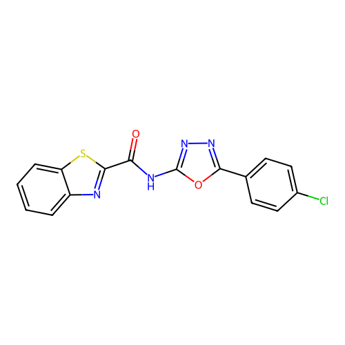 N-[5-(4-chlorophenyl)-1,3,4-oxadiazol-2-yl]-1,3-benzothiazole-2-carboxamide structure