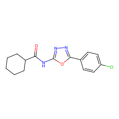 N-[5-(4-chlorophenyl)-1,3,4-oxadiazol-2-yl]cyclohexanecarboxamide structure