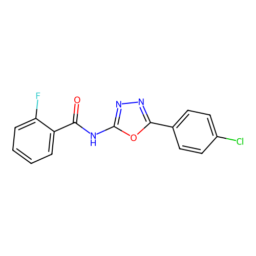 N-[5-(4-chlorophenyl)-1,3,4-oxadiazol-2-yl]-2-fluorobenzamide structure