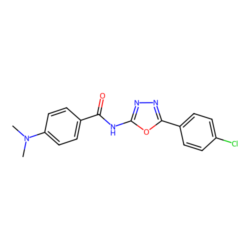 N-[5-(4-chlorophenyl)-1,3,4-oxadiazol-2-yl]-4-(dimethylamino)benzamide structure