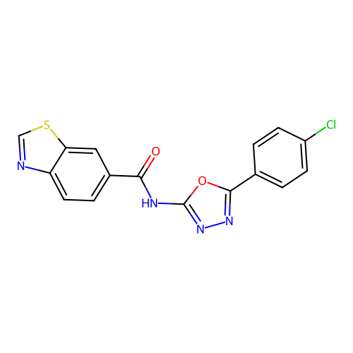 N-[5-(4-chlorophenyl)-1,3,4-oxadiazol-2-yl]-1,3-benzothiazole-6-carboxamide structure