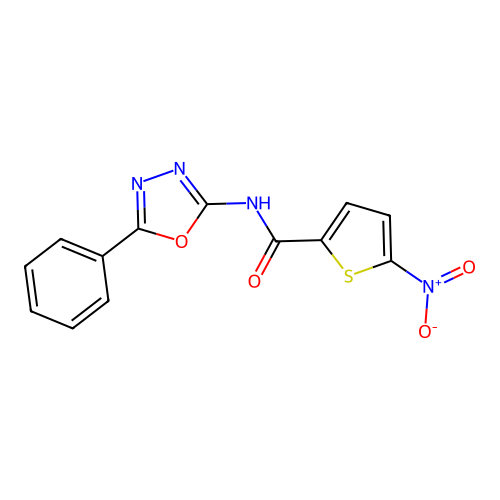 5-nitro-N-(5-phenyl-1,3,4-oxadiazol-2-yl)thiophene-2-carboxamide structure