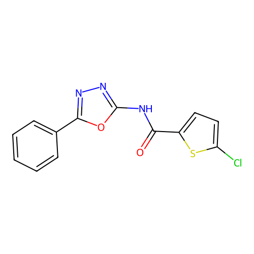 5-chloro-N-(5-phenyl-1,3,4-oxadiazol-2-yl)thiophene-2-carboxamide structure