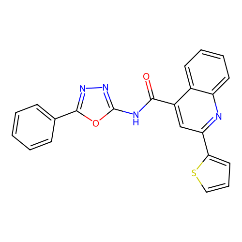 N-(5-phenyl-1,3,4-oxadiazol-2-yl)-2-(thiophen-2-yl)quinoline-4-carboxamide structure