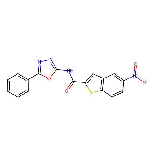 5-nitro-N-(5-phenyl-1,3,4-oxadiazol-2-yl)-1-benzothiophene-2-carboxamide structure