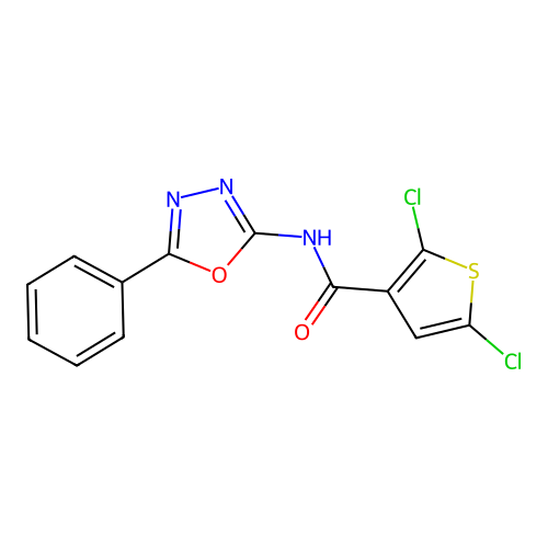 2,5-dichloro-N-(5-phenyl-1,3,4-oxadiazol-2-yl)thiophene-3-carboxamide structure