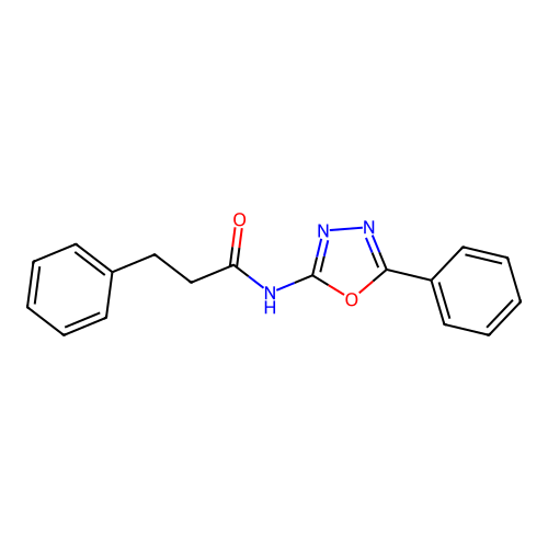 3-phenyl-N-(5-phenyl-1,3,4-oxadiazol-2-yl)propanamide structure