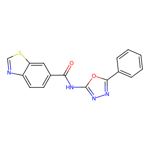 N-(5-phenyl-1,3,4-oxadiazol-2-yl)-1,3-benzothiazole-6-carboxamide structure