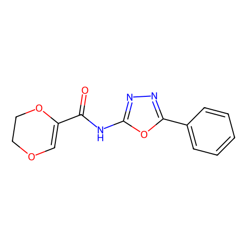 N-(5-phenyl-1,3,4-oxadiazol-2-yl)-5,6-dihydro-1,4-dioxine-2-carboxamide structure