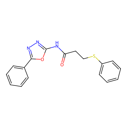 N-(5-phenyl-1,3,4-oxadiazol-2-yl)-3-phenylsulfanylpropanamide structure