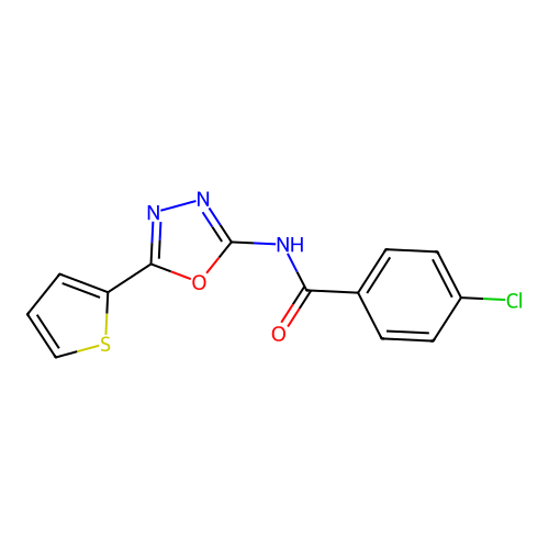 4-chloro-N-(5-thiophen-2-yl-1,3,4-oxadiazol-2-yl)benzamide structure