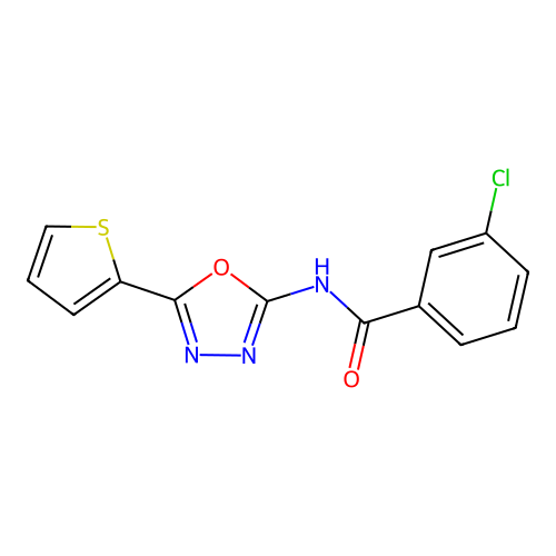 3-chloro-N-(5-(thiophen-2-yl)-1,3,4-oxadiazol-2-yl)benzamide structure