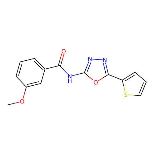 3-methoxy-N-(5-thiophen-2-yl-1,3,4-oxadiazol-2-yl)benzamide structure