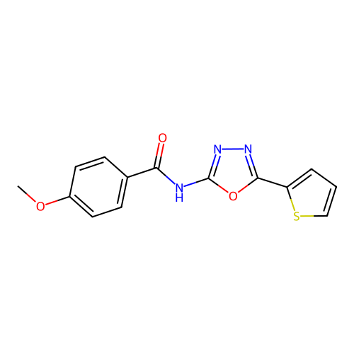 4-methoxy-N-(5-thiophen-2-yl-1,3,4-oxadiazol-2-yl)benzamide structure