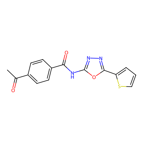 4-acetyl-N-(5-(thiophen-2-yl)-1,3,4-oxadiazol-2-yl)benzamide structure