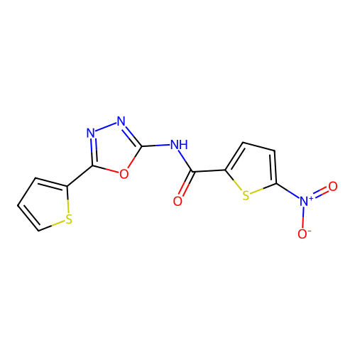 5-nitro-N-(5-(thiophen-2-yl)-1,3,4-oxadiazol-2-yl)thiophene-2-carboxamide structure