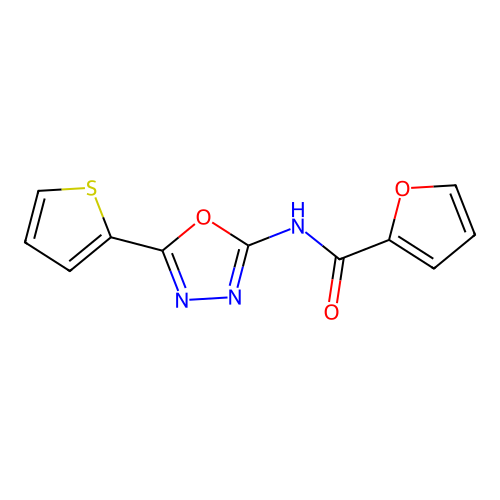 N-[5-(thiophen-2-yl)-1,3,4-oxadiazol-2-yl]furan-2-carboxamide structure