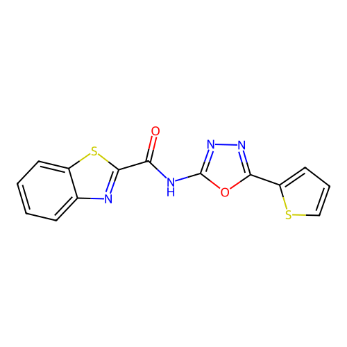 N-(5-(thiophen-2-yl)-1,3,4-oxadiazol-2-yl)benzo[d]thiazole-2-carboxamide structure
