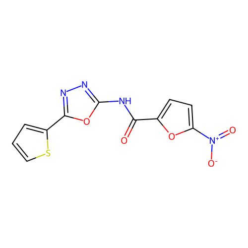 5-nitro-N-[5-(thiophen-2-yl)-1,3,4-oxadiazol-2-yl]furan-2-carboxamide structure