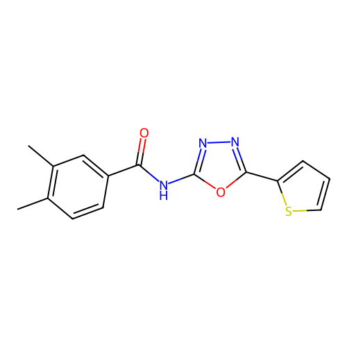 3,4-dimethyl-N-(5-(thiophen-2-yl)-1,3,4-oxadiazol-2-yl)benzamide structure