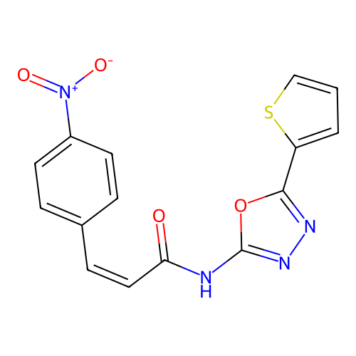 (Z)-3-(4-nitrophenyl)-N-(5-(thiophen-2-yl)-1,3,4-oxadiazol-2-yl)acrylamide structure